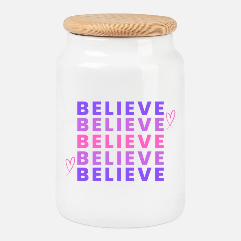 Inspirierende Believe Gradient Typografie - Keksdose mit Holzdeckel - Weiß