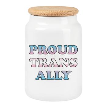 Texte dégradé « Fier allié trans » - Boîte à biscuits avec couvercle en bois - blanc - Devant