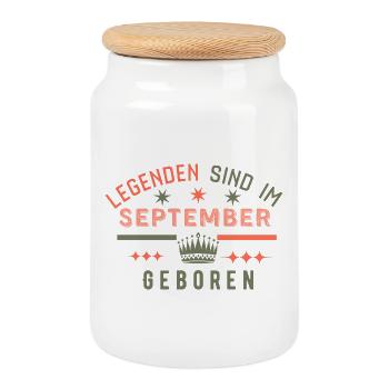 Les légendes naissent en septembre - Anniversaire - Boîte à biscuits avec couvercle en bois - blanc - Devant