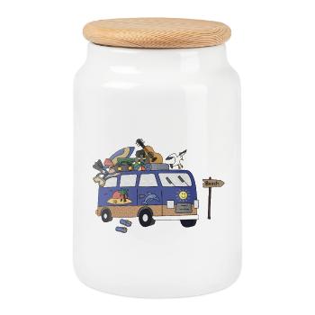 Vie de camping-car sur la plage - Boîte à biscuits avec couvercle en bois - blanc - Devant