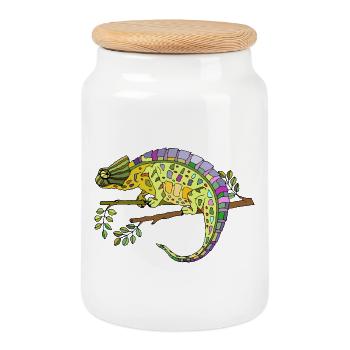 Caméléon - Boîte à biscuits avec couvercle en bois - blanc - Devant
