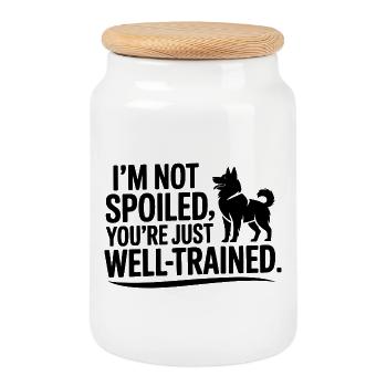 Spoiled Husky Funny Dog Quote  - Cookie Jar with Wooden Lid - white - Front