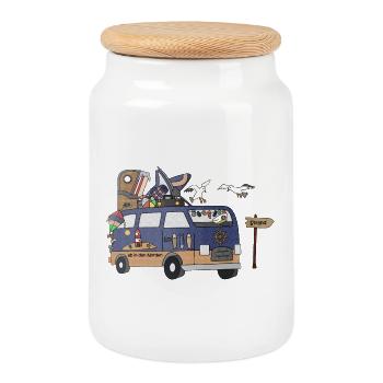 Les campeurs côtiers ahoy - Boîte à biscuits avec couvercle en bois - blanc - Devant