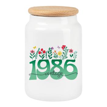 1986 Flowers 40 Years Anniversary Women - Cookie Jar with Wooden Lid - white - Front