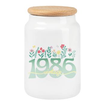 1986 Flowers 40 Years Anniversary Women - Cookie Jar with Wooden Lid - white - Front