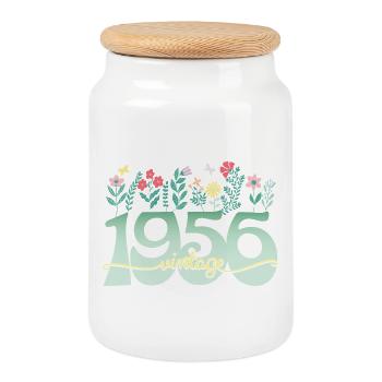 1956 Fleurs 70 Ans Anniversaire Femme - Boîte à biscuits avec couvercle en bois - blanc - Devant