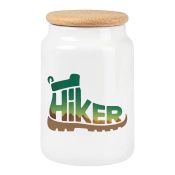 Hiker Typography - Hiking Design - Cookie Jar with Wooden Lid - white - Front