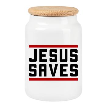 Jesus saves in a Christian way - Cookie Jar with Wooden Lid - white - Front