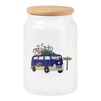 Tour de Camping Camper France - Cookie Jar with Wooden Lid - white - Front