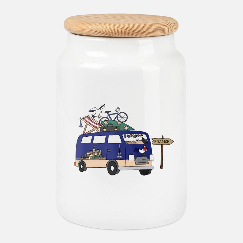 Tour de Camping Camper Frankreich - Keksdose mit Holzdeckel - Weiß