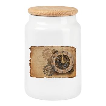 Steampunk clockwork - Cookie Jar with Wooden Lid - white - Front