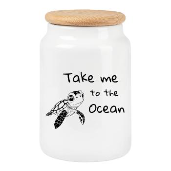 Take me to the Ocean – Meeresschildkröte - Keksdose mit Holzdeckel - Weiß - Vorne