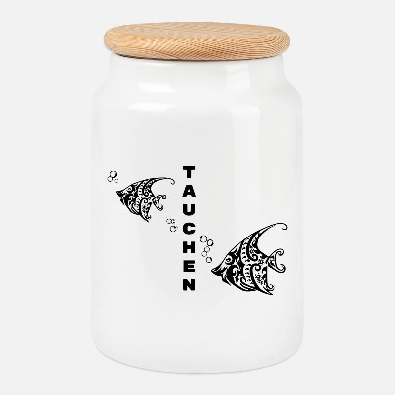Diving – Tribal Fish Design - Cookie Jar with Wooden Lid - white