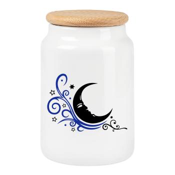 Mystical moon with stars night symbol - Cookie Jar with Wooden Lid - white - Front