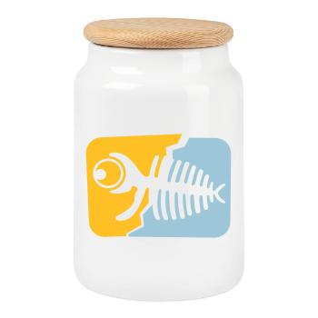 Fossile de poisson - Boîte à biscuits avec couvercle en bois - blanc - Devant