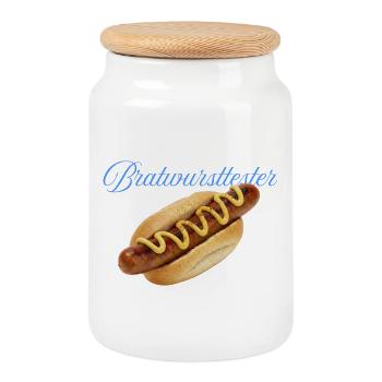 Hearty hot dog with mustard - Cookie Jar with Wooden Lid - white - Front