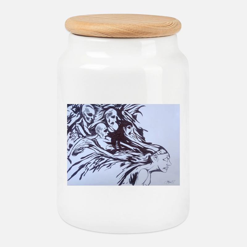 Distorted images - Cookie Jar with Wooden Lid - white