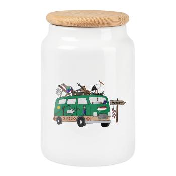 Paprika and Road Trip Camper Hungary - Cookie Jar with Wooden Lid - white - Front
