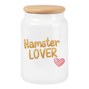 Design Hamster Amoureux pour Animaux - Boîte à biscuits avec couvercle en bois - blanc - Devant
