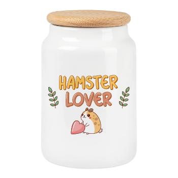 Design Hamster Amoureux avec Cœur Rose - Boîte à biscuits avec couvercle en bois - blanc - Devant
