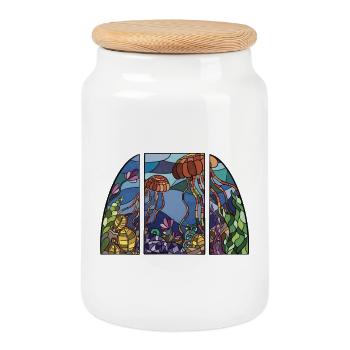 Jellyfish_Window_2 - Cookie Jar with Wooden Lid - white - Front