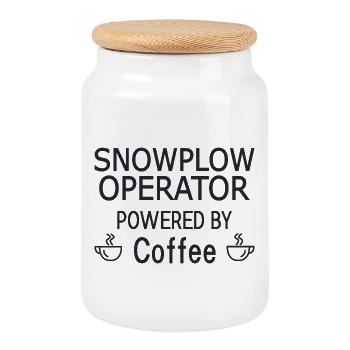 Snowplow Operator Powered Coffee Snow Plow Driver - Cookie Jar with Wooden Lid - white - Front