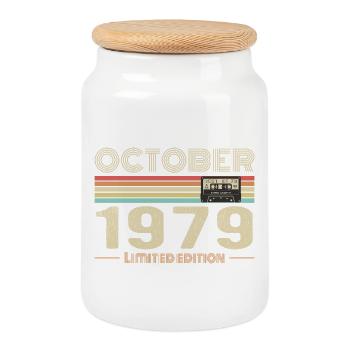 Birthday october 1979 - Cookie Jar with Wooden Lid - white - Front