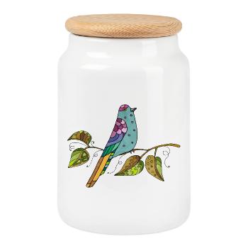 Colorful bird - Cookie Jar with Wooden Lid - white - Front