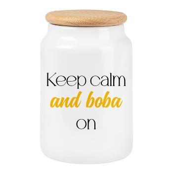Keep Calm And Boba On Funny Bubble Tea Lover	 - Cookie Jar with Wooden Lid - white - Front