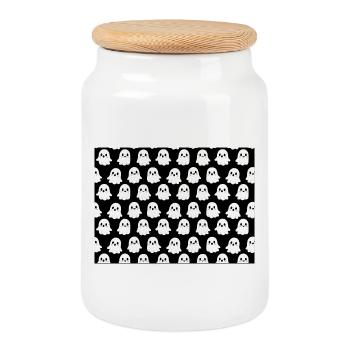 Cute Ghosts Pattern - Cookie Jar with Wooden Lid - white - Front