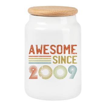 Retro 2009 Celebration Typography - Cookie Jar with Wooden Lid - white - Front