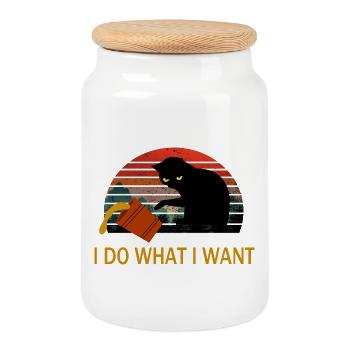 Ich mache, was ich will Schwarze Katze T-Shirt - Keksdose mit Holzdeckel - Weiß - Vorne