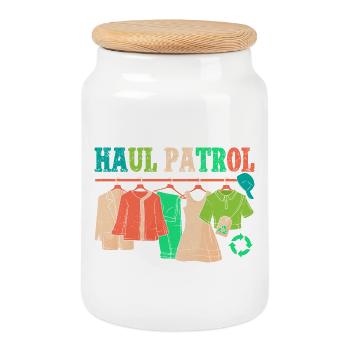 Thrift Shopper Haul Patrol Thrift Store - Cookie Jar with Wooden Lid - white - Front