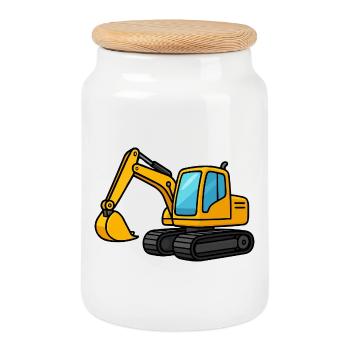Miniaturbagger Illustration - Keksdose mit Holzdeckel - Weiß - Vorne