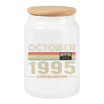 Birthday october 1995 - Cookie Jar with Wooden Lid - white - Front