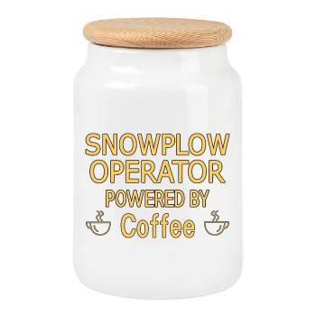 Snowplow Operator Powered Coffee Snow Plow Driver - Cookie Jar with Wooden Lid - white - Front