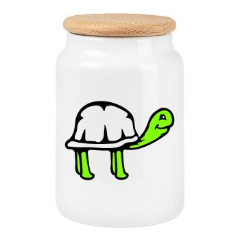 Tortue long cou souriant heureux drôle - Boîte à biscuits avec couvercle en bois - blanc - Devant
