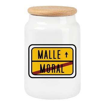 Malle statt Moral – Lustiges Party Design - Keksdose mit Holzdeckel - Weiß - Vorne