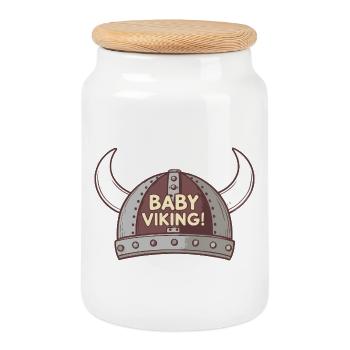 Casque Viking Bébé - Boîte à biscuits avec couvercle en bois - blanc - Devant