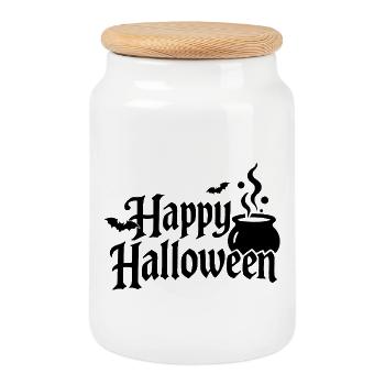 Illustration de joyeux Halloween - Boîte à biscuits avec couvercle en bois - blanc - Devant