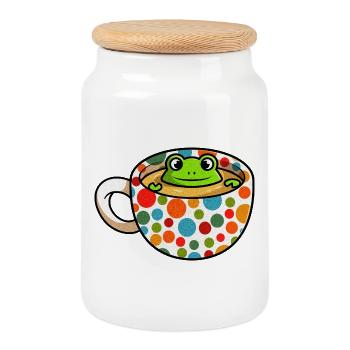 T-shirt Spotty Frog Cup – Tasse à café mignonne à pois - Boîte à biscuits avec couvercle en bois - blanc - Devant