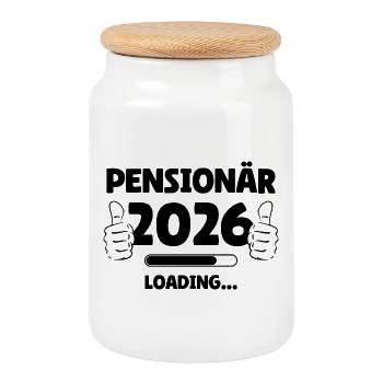 Pensioner 2026 Thumbs Up Design - Cookie Jar with Wooden Lid - white - Front