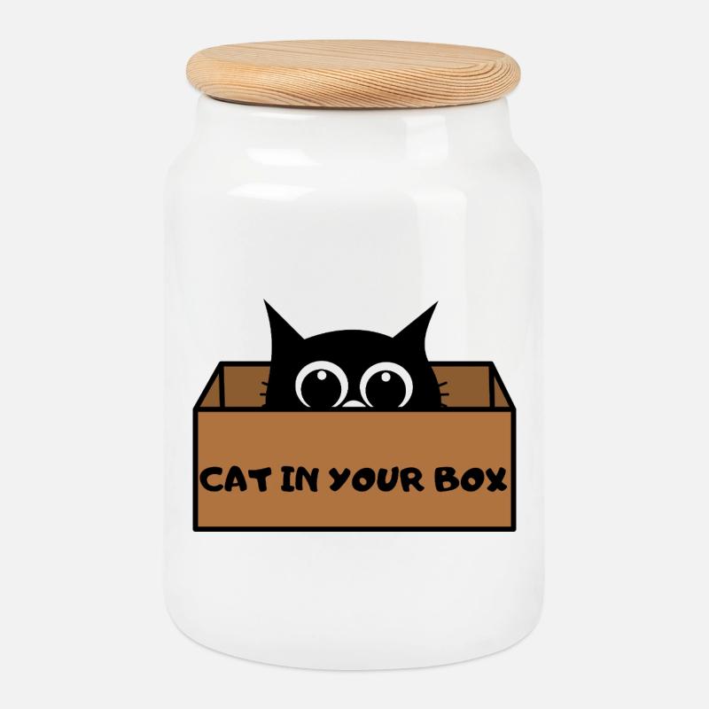 Katze in Box Peekaboo - Keksdose mit Holzdeckel - Weiß