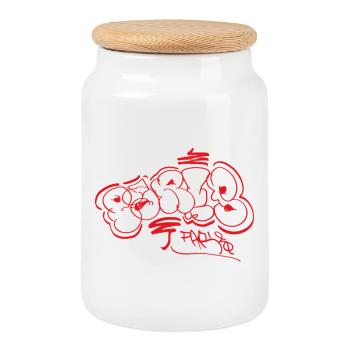 Paris Street Art Tag Graffiti Souvenir - Cookie Jar with Wooden Lid - white - Front