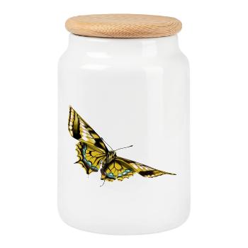 Papillon à ailes dorées - Boîte à biscuits avec couvercle en bois - blanc - Devant