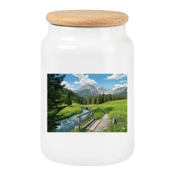 Panorama des sentiers fluviaux alpins - Boîte à biscuits avec couvercle en bois - blanc - Devant