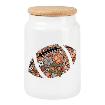 Floral Football Mosaic - Cookie Jar with Wooden Lid - white - Front