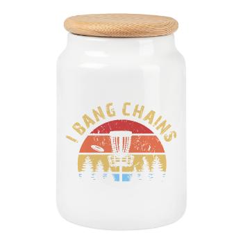 Disc golf Discgolf I Bang Chains Drôle de dicton - Boîte à biscuits avec couvercle en bois - blanc - Devant