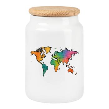 Carte du monde Aquarelle Arc-en-ciel - Boîte à biscuits avec couvercle en bois - blanc - Devant