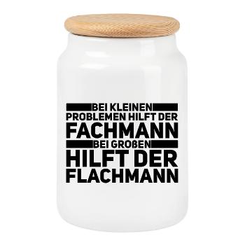 Flachmann-Profi – Handwerker Humor - Keksdose mit Holzdeckel - Weiß - Vorne